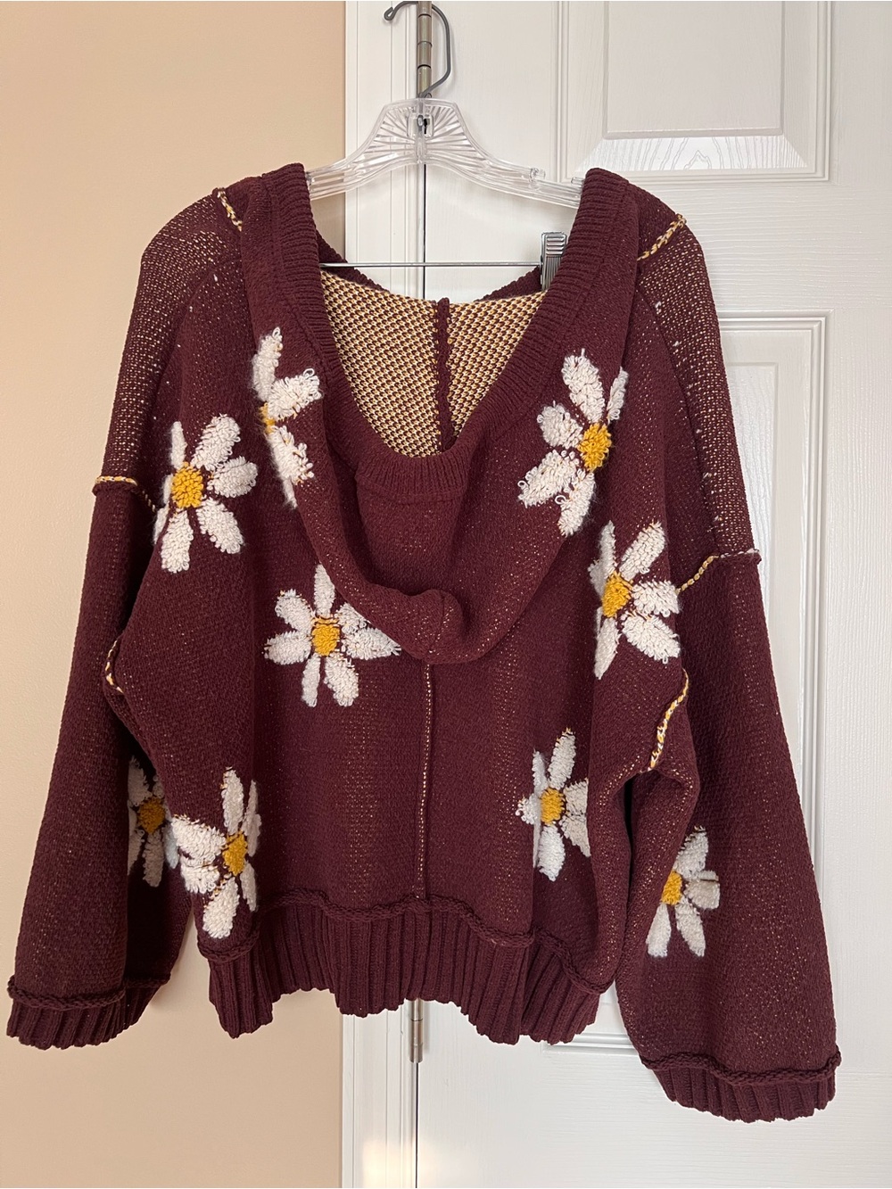 POL Brown Floral Daisy Hooded Sweater Oversized Fit Size S - Picture 5 of 6